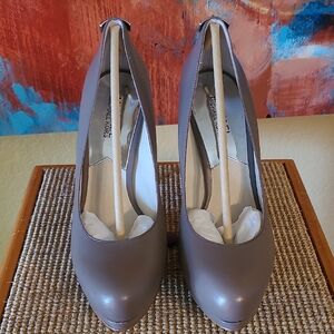 Michael Kors Taupe Pointed-Toe Leather Pumps